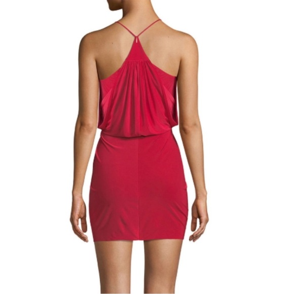 NWT Misa Los Angeles Domino Bodycon Mini Dress Red V-Neck Racerback Draping Sz S - Picture 3 of 8